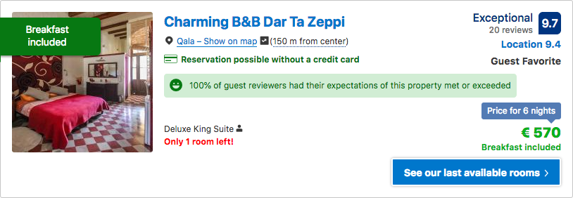 Photo of an offer for the best suite at Dar Ta Zeppi Gozo in mid January