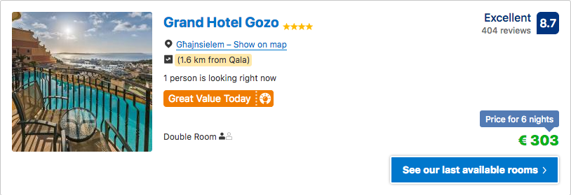 Photo Of price offer for a sea view room at the Grand Hotel Gozo