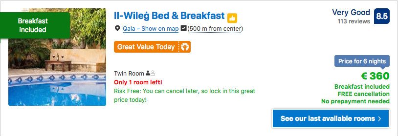 Photo of an offer for a Mid level Room at Il-Wileg B & B in mid January