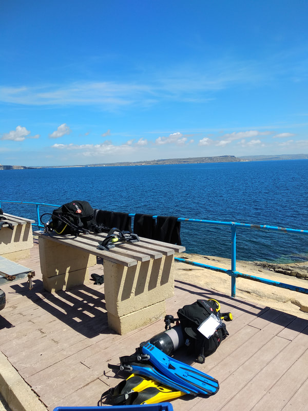 Equipment set up and ready for a try dive on Gozo.